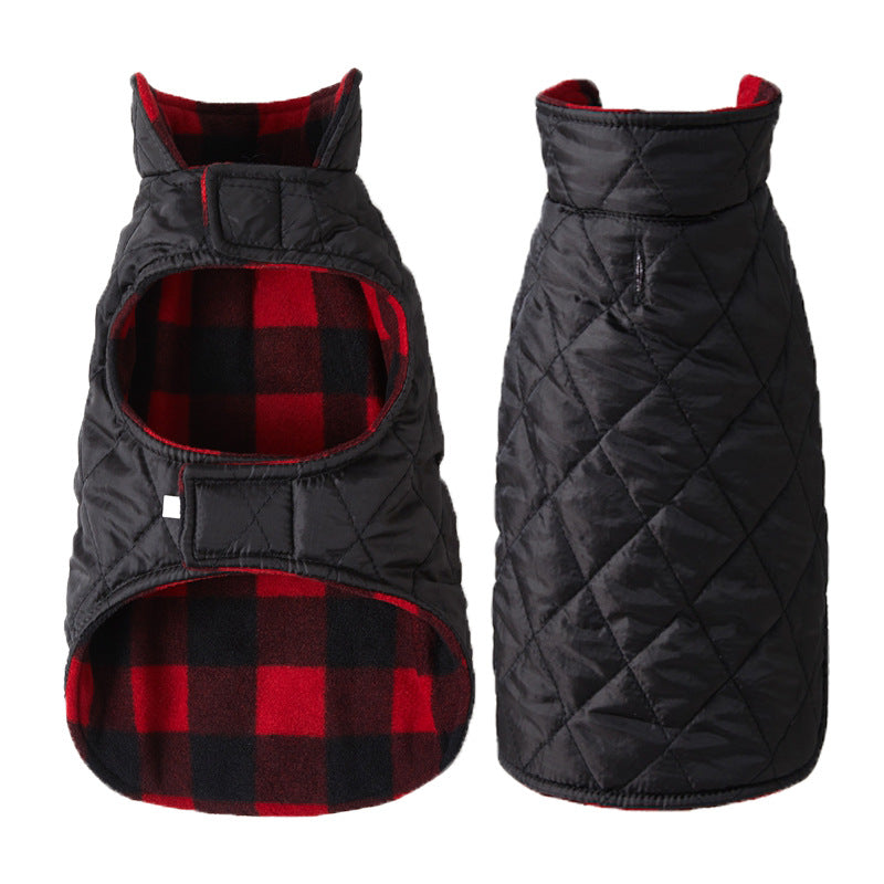 KFX-1892413 Pet Thick Checks Double-sided Polar Fleece Vest in Black and Red Plaid for Small to Large Pets