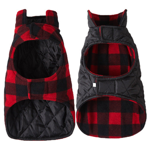 KFX-1892413 Pet Thick Checks Double-sided Polar Fleece Vest in Black and Red Plaid for Small to Large Pets