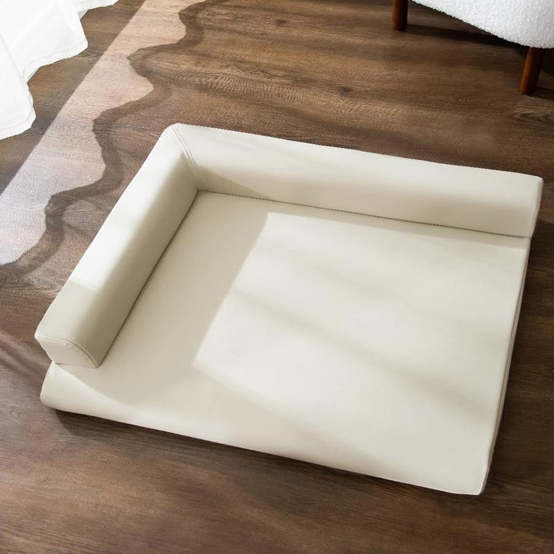 KFX-1894077 Simple Leather L-shaped Dog Sleep Mat in Gray and Coffee for Small to Extra Large Breeds