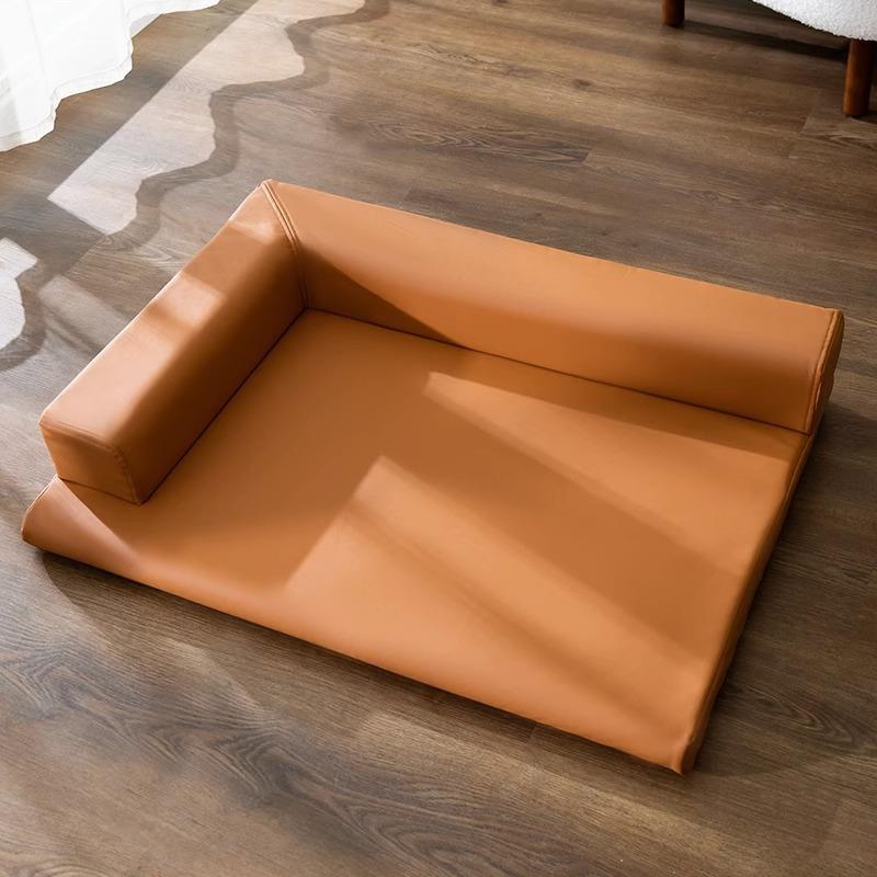 KFX-1894077 Simple Leather L-shaped Dog Sleep Mat in Gray and Coffee for Small to Extra Large Breeds