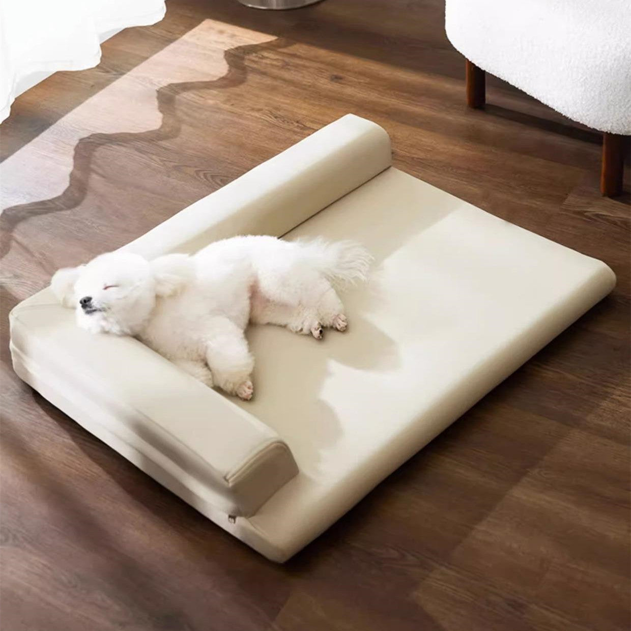 KFX-1894077 Simple Leather L-shaped Dog Sleep Mat in Gray and Coffee for Small to Extra Large Breeds