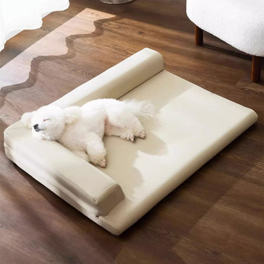 KFX-1894077 Simple Leather L-shaped Dog Sleep Mat in Gray and Coffee for Small to Extra Large Breeds