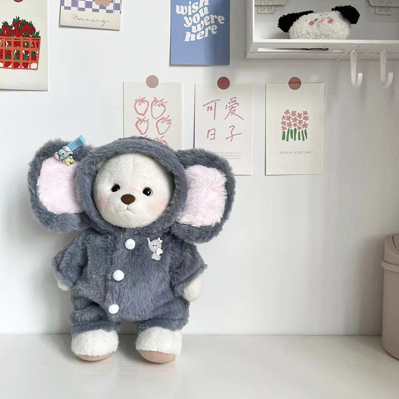 KFX-1894589 Gray Elephant Jumpsuit for Little Bear Doll - Plush One-Piece Suit for Ages 7-14, 30cm Height