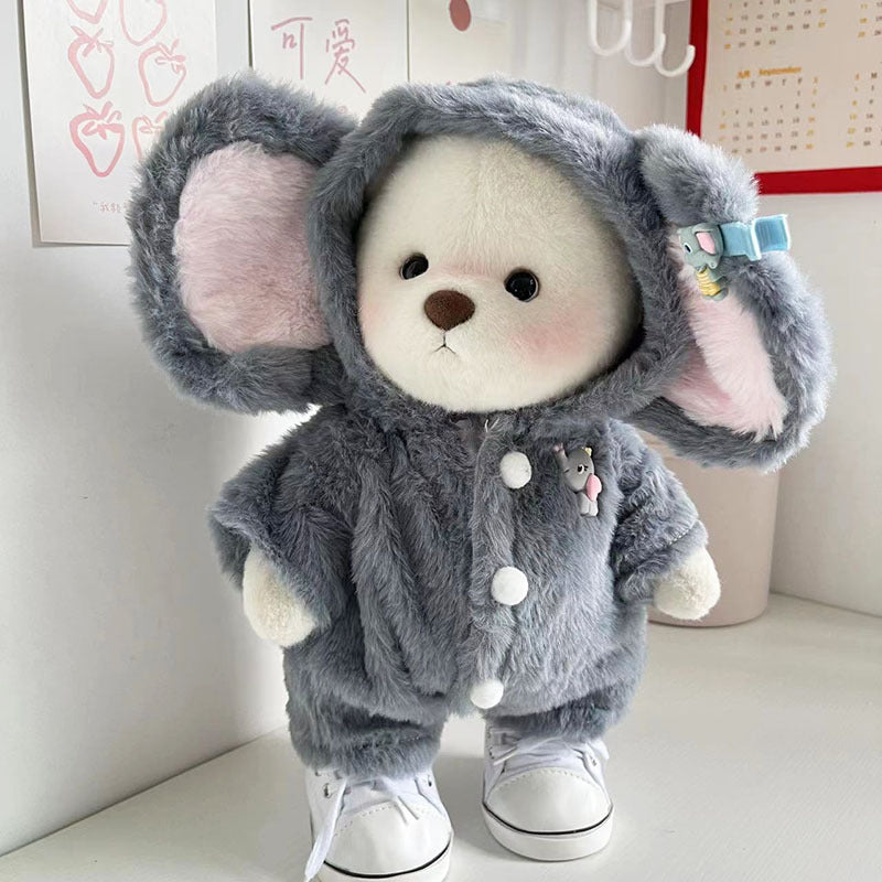 KFX-1894589 Gray Elephant Jumpsuit for Little Bear Doll - Plush One-Piece Suit for Ages 7-14, 30cm Height