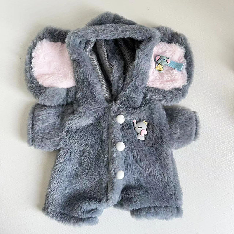 KFX-1894589 Gray Elephant Jumpsuit for Little Bear Doll - Plush One-Piece Suit for Ages 7-14, 30cm Height