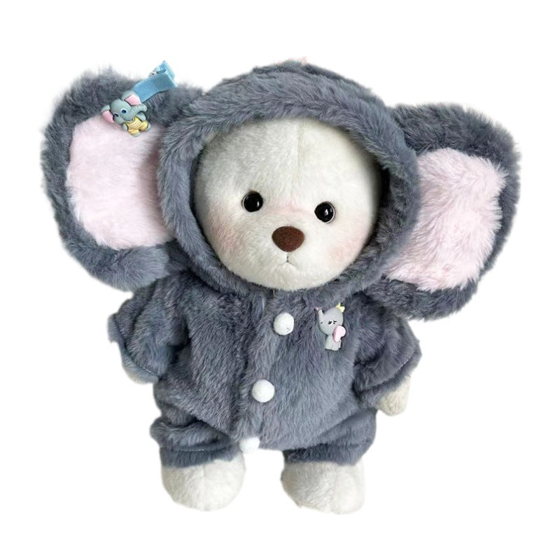 KFX-1894589 Gray Elephant Jumpsuit for Little Bear Doll - Plush One-Piece Suit for Ages 7-14, 30cm Height
