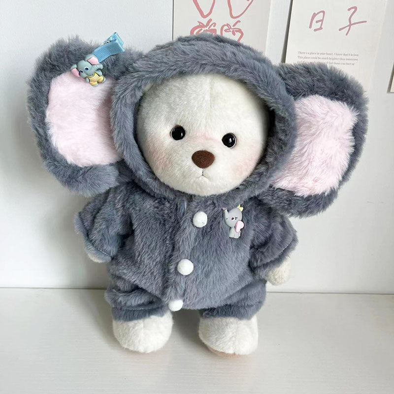 KFX-1894589 Gray Elephant Jumpsuit for Little Bear Doll - Plush One-Piece Suit for Ages 7-14, 30cm Height