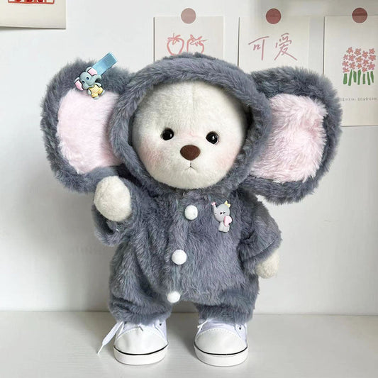 KFX-1894589 Gray Elephant Jumpsuit for Little Bear Doll - Plush One-Piece Suit for Ages 7-14, 30cm Height