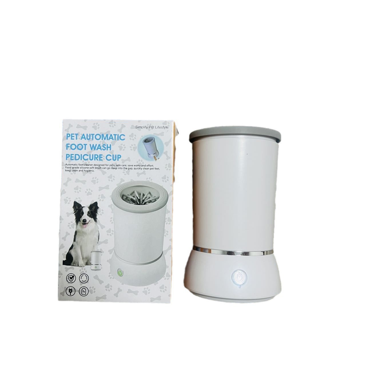 KFX-1897661 Automatic Pet Paw Cleaning Cup for Dogs and Cats – Electric Foot Washing Device in White and Blue
