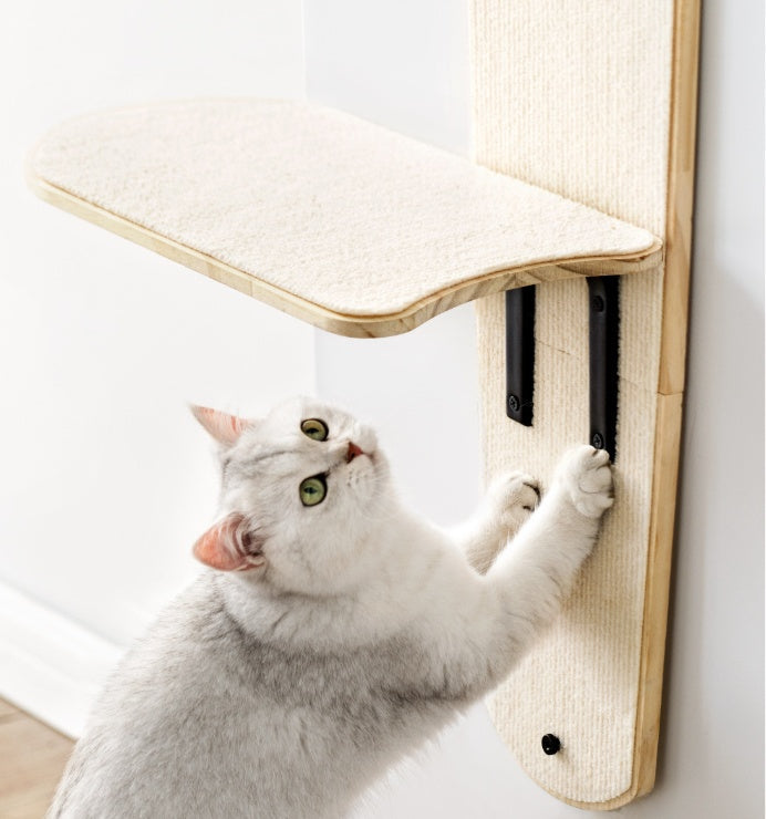 KFX-1899069 Pine Wood Cat Scratch Board with Integrated Climbing Tower – Minimalist Design, Space-Saving Assembly Size 57x27x171CM