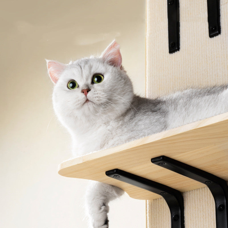 KFX-1899069 Pine Wood Cat Scratch Board with Integrated Climbing Tower – Minimalist Design, Space-Saving Assembly Size 57x27x171CM