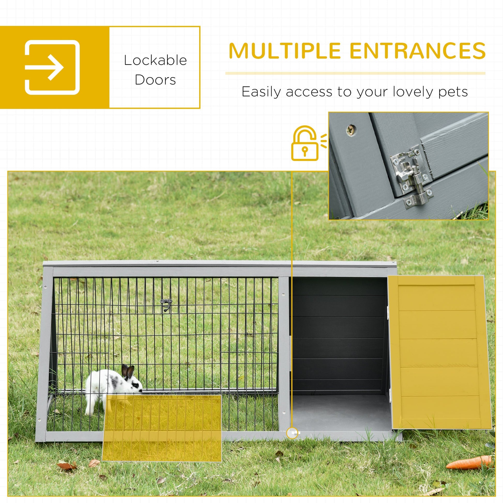 KFX-1899453 Outdoor Wooden A-Frame Rabbit Hutch with Run and Ventilation for Small Animals, Grey