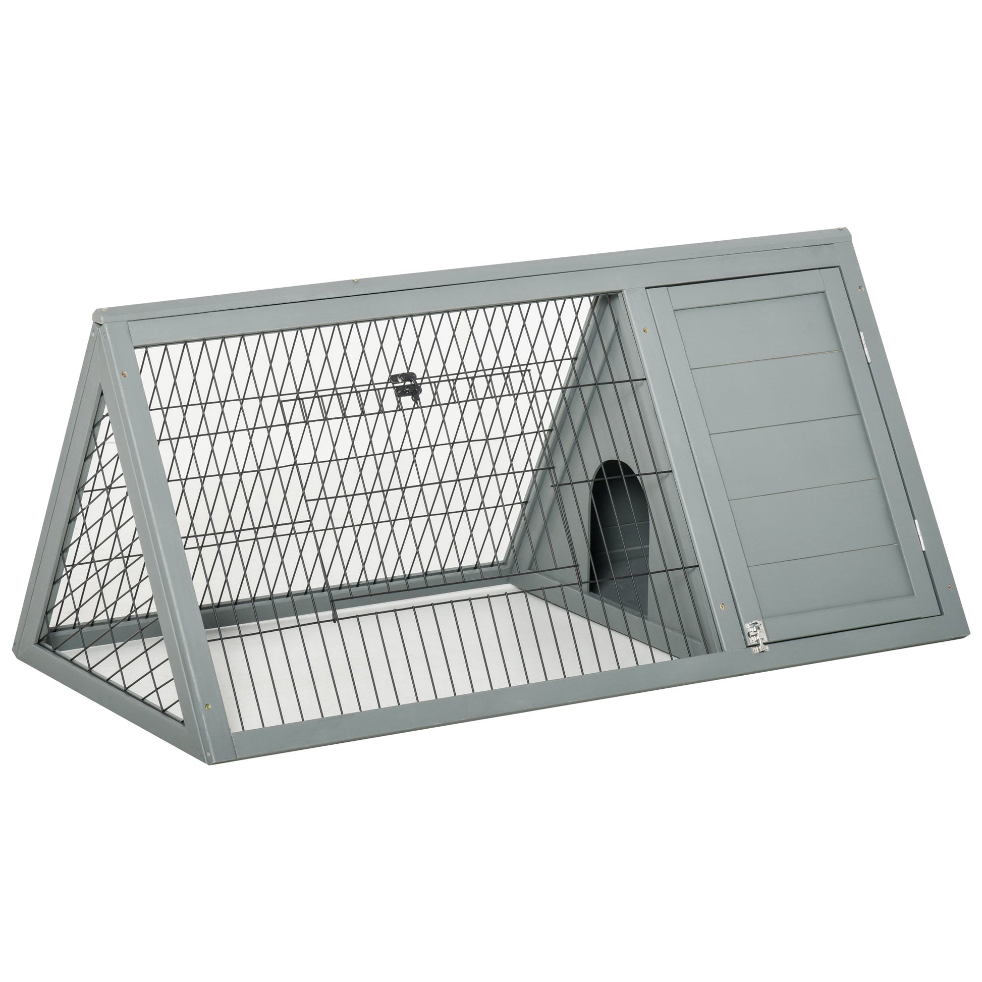 KFX-1899453 Outdoor Wooden A-Frame Rabbit Hutch with Run and Ventilation for Small Animals, Grey