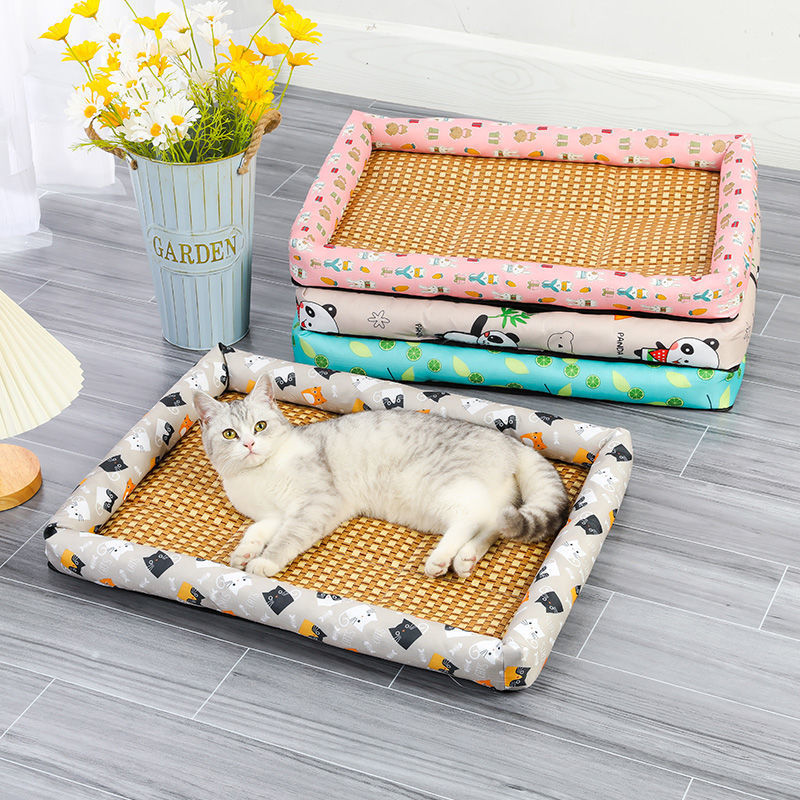 KFX-1899837 Pet Cooling Pad for All Breeds - Grey Cat, Pink Rabbit, Beige Panda, Blue and White Linen Options
