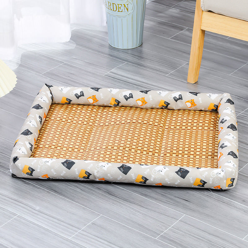 KFX-1899837 Pet Cooling Pad for All Breeds - Grey Cat, Pink Rabbit, Beige Panda, Blue and White Linen Options