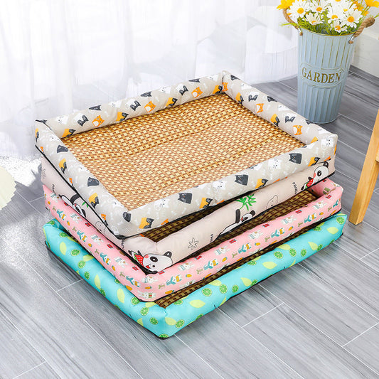 KFX-1899837 Pet Cooling Pad for All Breeds - Grey Cat, Pink Rabbit, Beige Panda, Blue and White Linen Options
