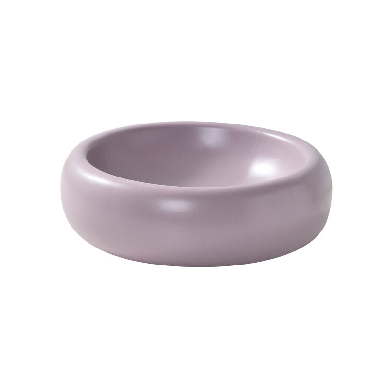 KFX-1901757 Elevated Ceramic Cat Food Bowl with Wide Mouth - 350ml Options in Off-white, Cream Yellow, Purple