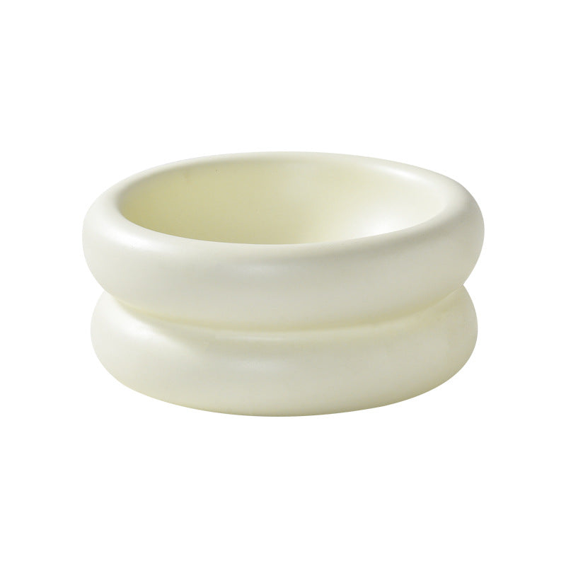KFX-1901757 Elevated Ceramic Cat Food Bowl with Wide Mouth - 350ml Options in Off-white, Cream Yellow, Purple