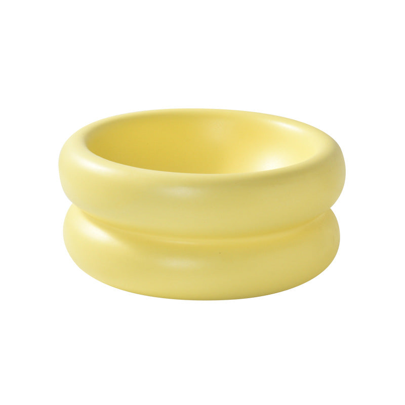 KFX-1901757 Elevated Ceramic Cat Food Bowl with Wide Mouth - 350ml Options in Off-white, Cream Yellow, Purple