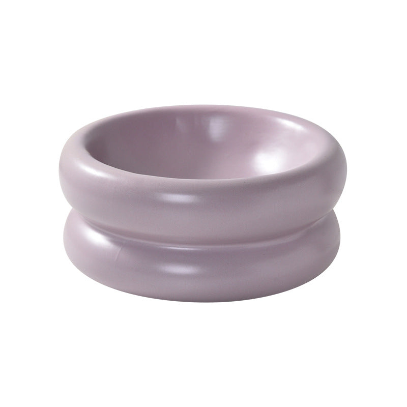 KFX-1901757 Elevated Ceramic Cat Food Bowl with Wide Mouth - 350ml Options in Off-white, Cream Yellow, Purple