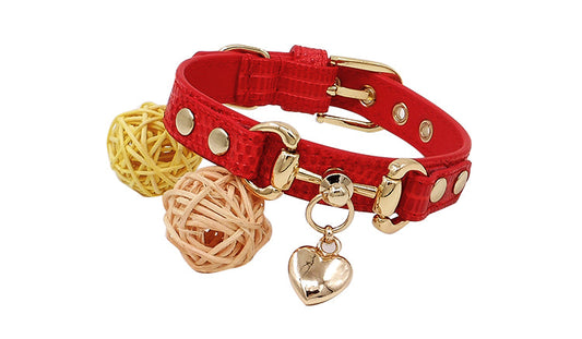 KFX-1903549 Lizard Pattern Double Buckle Leather Pet Collar in Wine Red, Red, and Green - Various Sizes Available