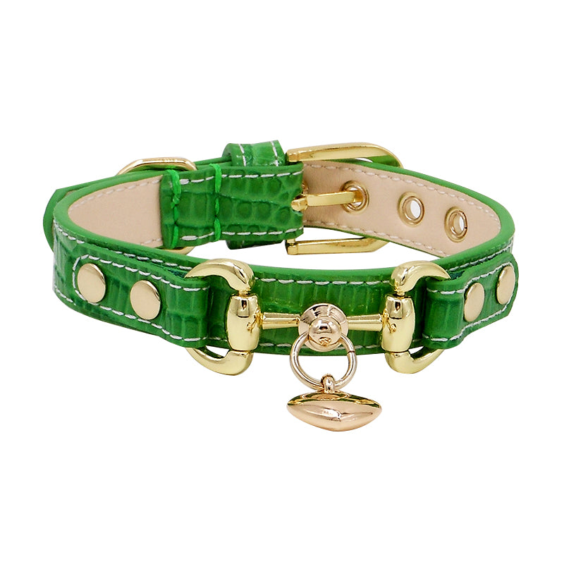 KFX-1903549 Lizard Pattern Double Buckle Leather Pet Collar in Wine Red, Red, and Green - Various Sizes Available