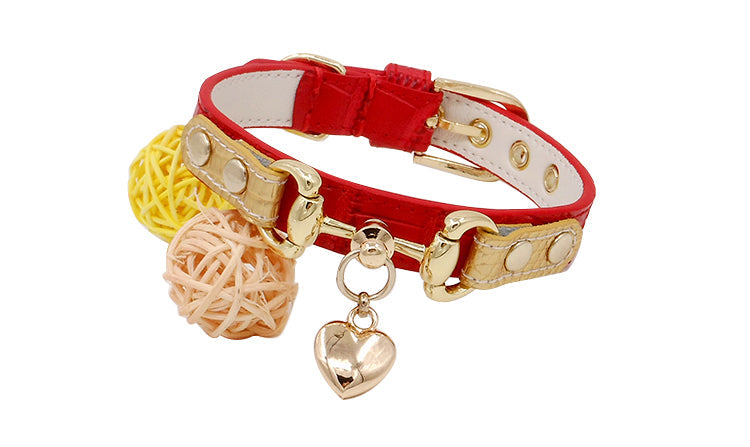 KFX-1903549 Lizard Pattern Double Buckle Leather Pet Collar in Wine Red, Red, and Green - Various Sizes Available