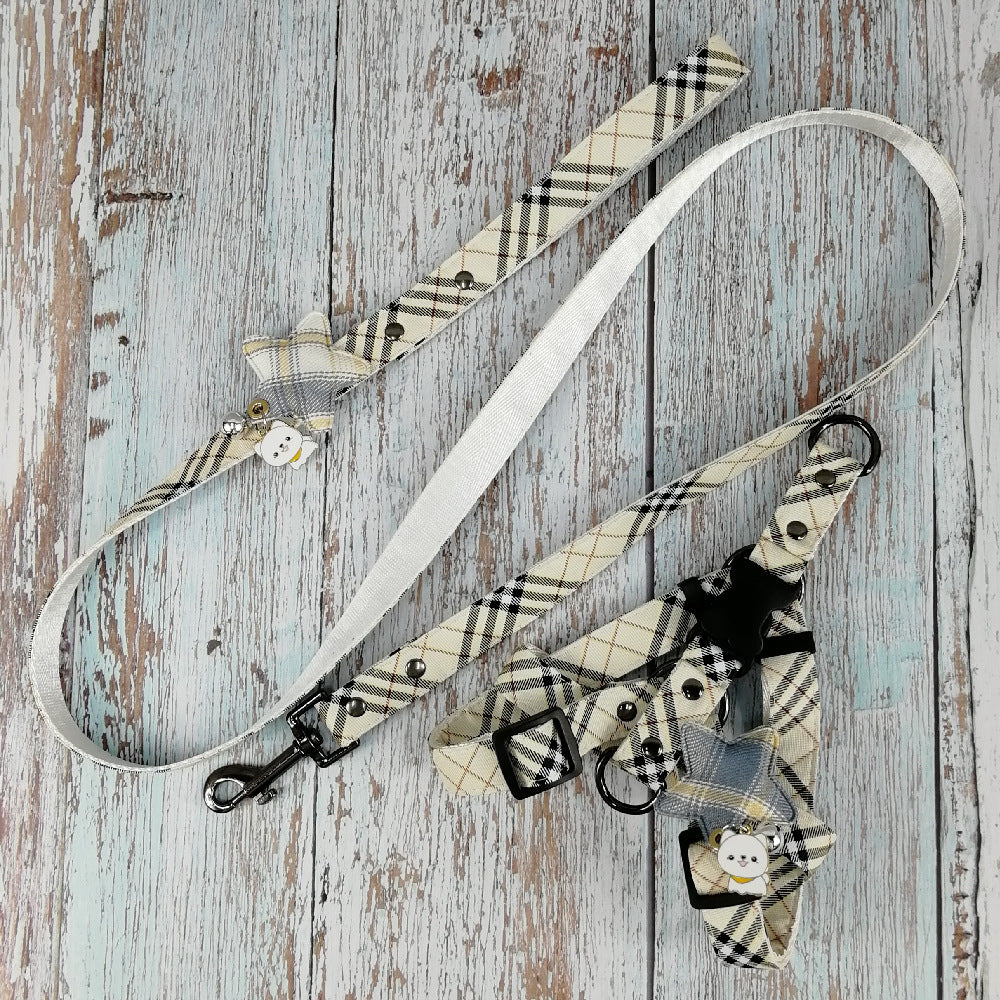 KFX-1904829 Stylish Leather Pet Collar and Leash Set with Triangle Chest Strap