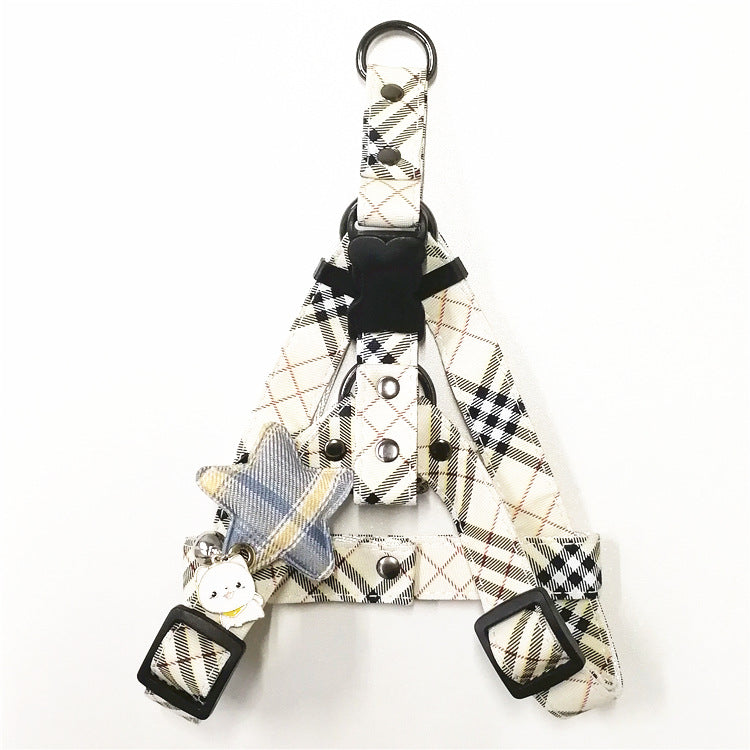 KFX-1904829 Stylish Leather Pet Collar and Leash Set with Triangle Chest Strap