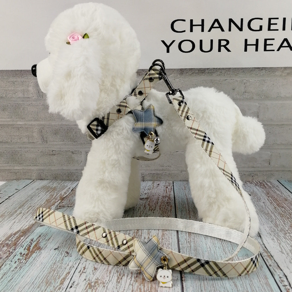 KFX-1904829 Stylish Leather Pet Collar and Leash Set with Triangle Chest Strap