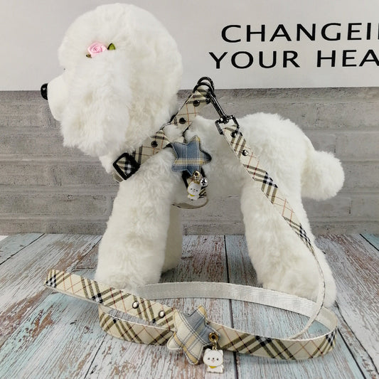 KFX-1904829 Stylish Leather Pet Collar and Leash Set with Triangle Chest Strap