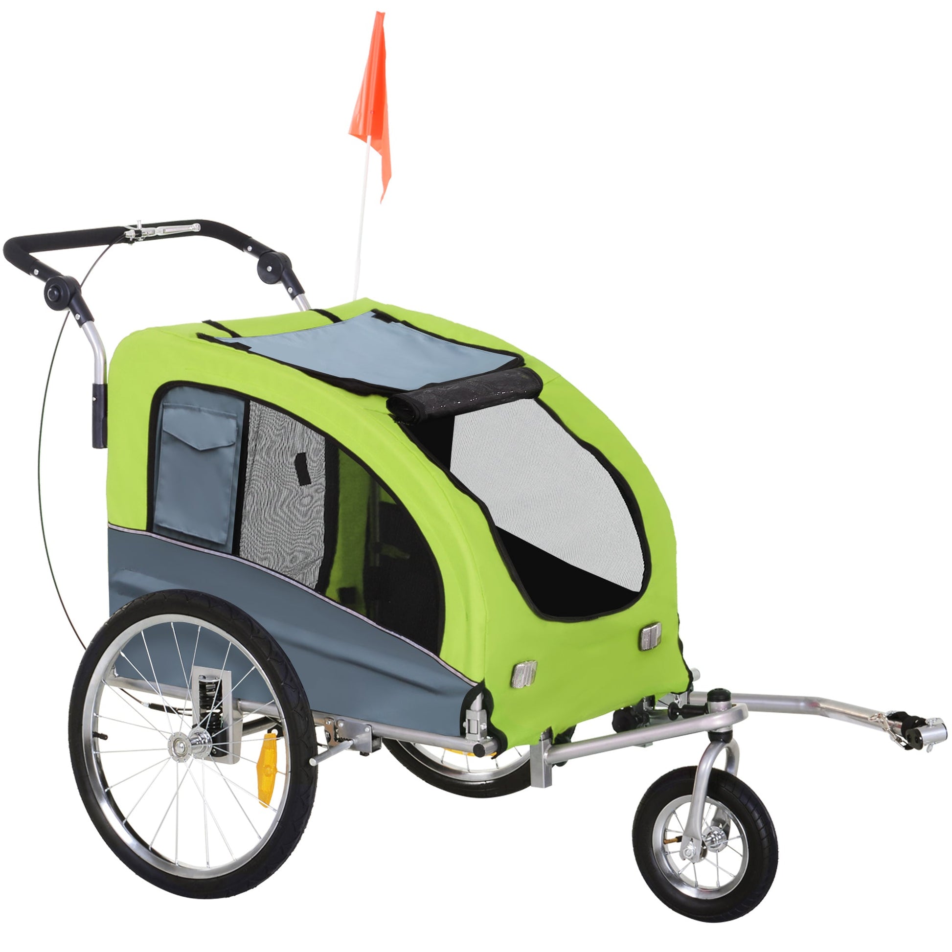 KFX-1907005 Pet Bike Trailer and Stroller with Canopy and Storage Pockets, Green