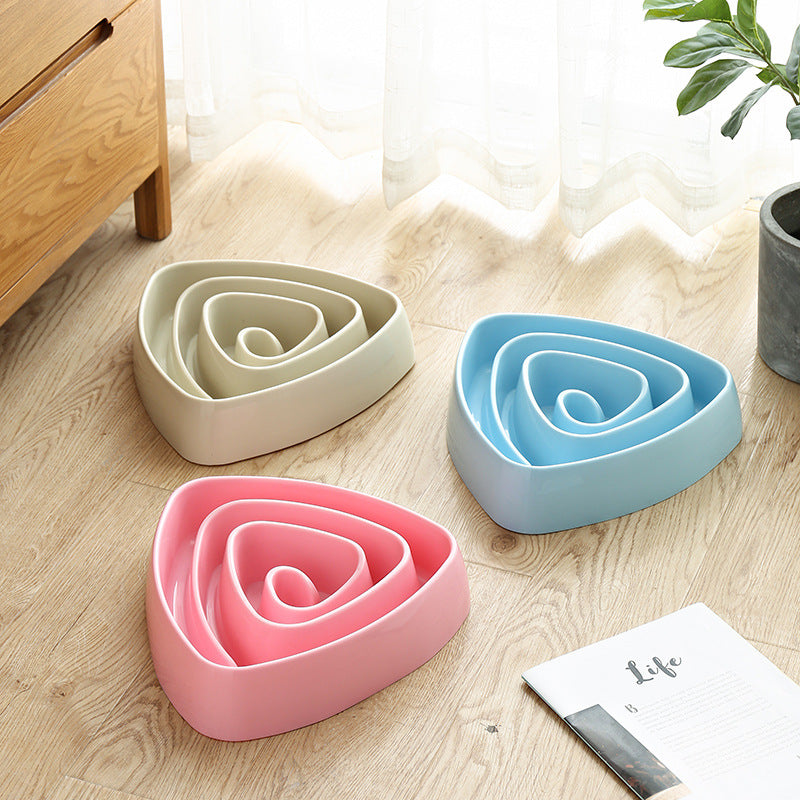 KFX-1907517 Oversized Triangle Slow Feeding Dog Basin in Pink, Blue, and Beige
