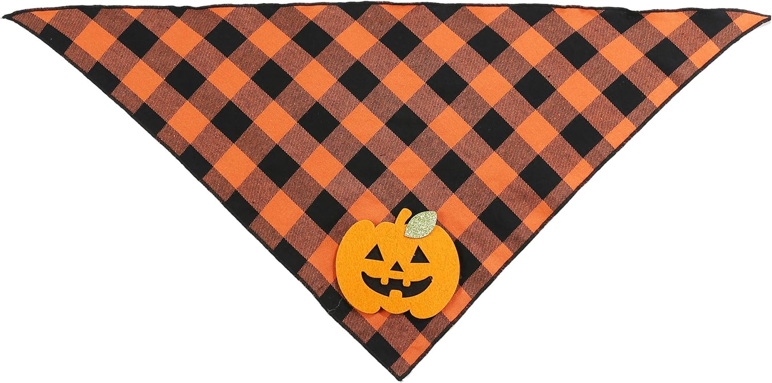 KFX-1908797 Halloween Dog Bandana with Pumpkin and Skeleton Appliques for Pets – Neck Size Up to 22 Inches