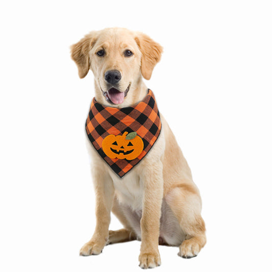KFX-1908797 Halloween Dog Bandana with Pumpkin and Skeleton Appliques for Pets – Neck Size Up to 22 Inches