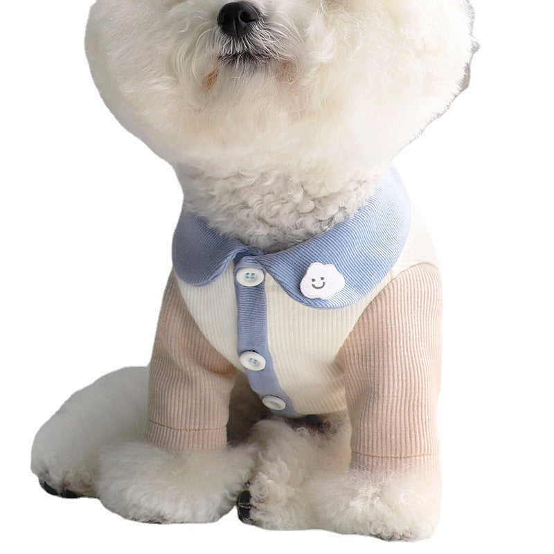 KFX-1909693 Ribbed Casual Small Dog Clothing in Blue Clouds, Pink Clouds, Brown Dogs, and Blue Bears