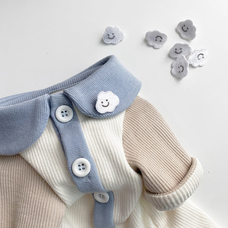 KFX-1909693 Ribbed Casual Small Dog Clothing in Blue Clouds, Pink Clouds, Brown Dogs, and Blue Bears