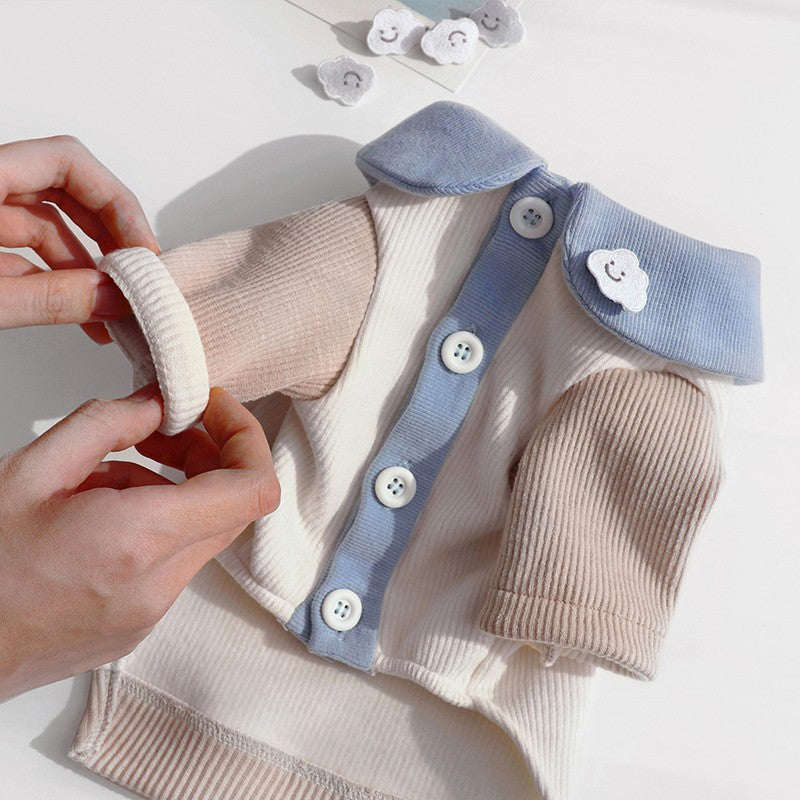 KFX-1909693 Ribbed Casual Small Dog Clothing in Blue Clouds, Pink Clouds, Brown Dogs, and Blue Bears