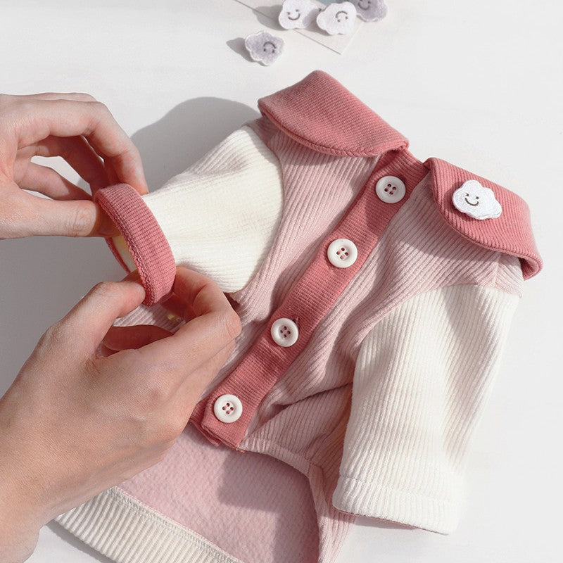 KFX-1909693 Ribbed Casual Small Dog Clothing in Blue Clouds, Pink Clouds, Brown Dogs, and Blue Bears