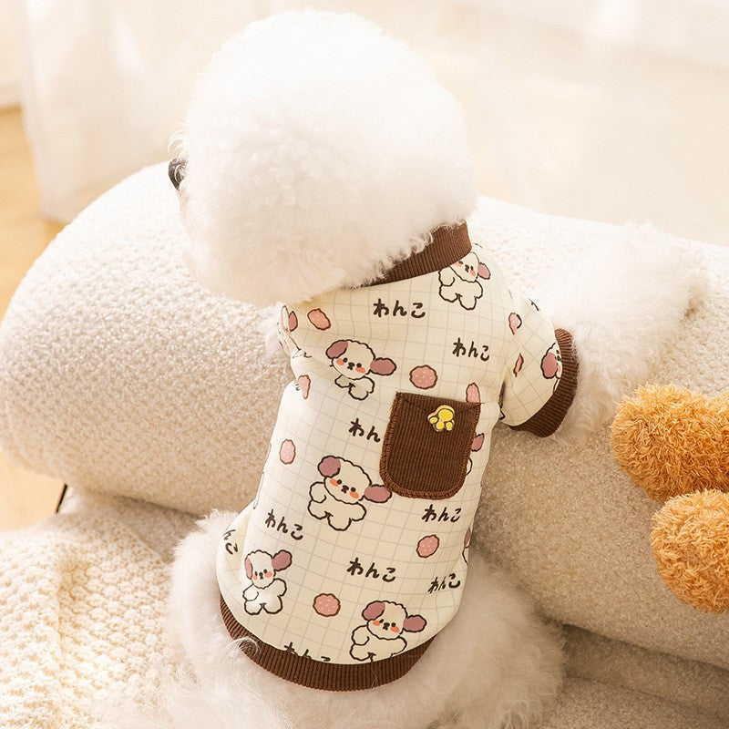 KFX-1909693 Ribbed Casual Small Dog Clothing in Blue Clouds, Pink Clouds, Brown Dogs, and Blue Bears