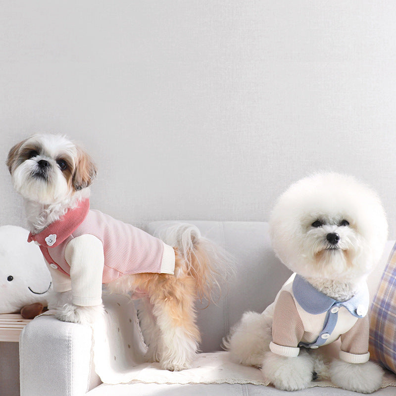 KFX-1909693 Ribbed Casual Small Dog Clothing in Blue Clouds, Pink Clouds, Brown Dogs, and Blue Bears