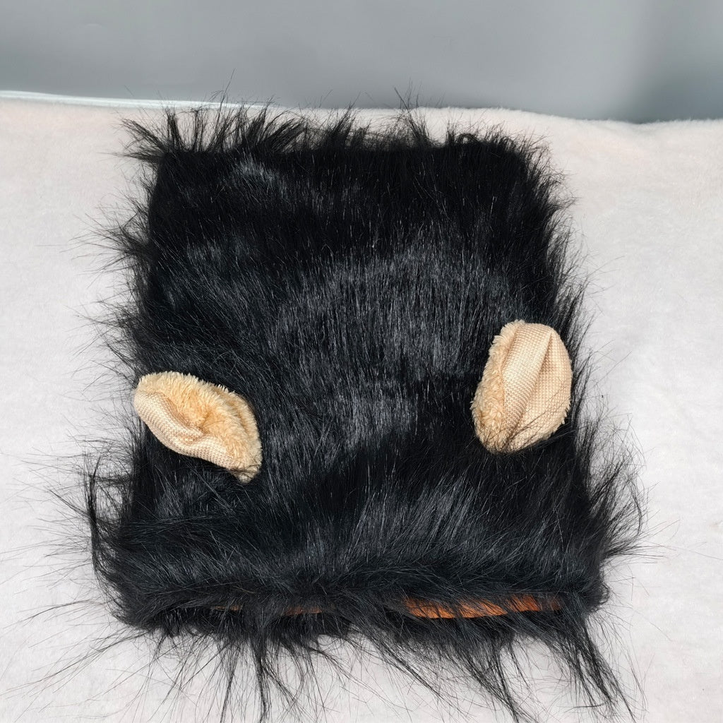 KFX-1910973 Dog Lion Head Costume Hat - Velvet Tie-Dye Design for Fun Pet Dress-Up