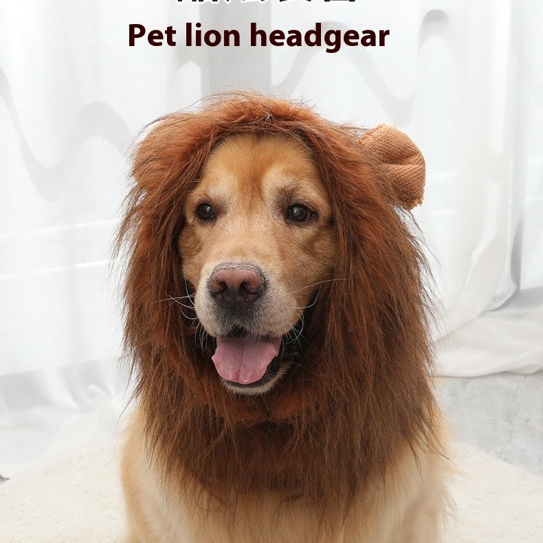 KFX-1910973 Dog Lion Head Costume Hat - Velvet Tie-Dye Design for Fun Pet Dress-Up