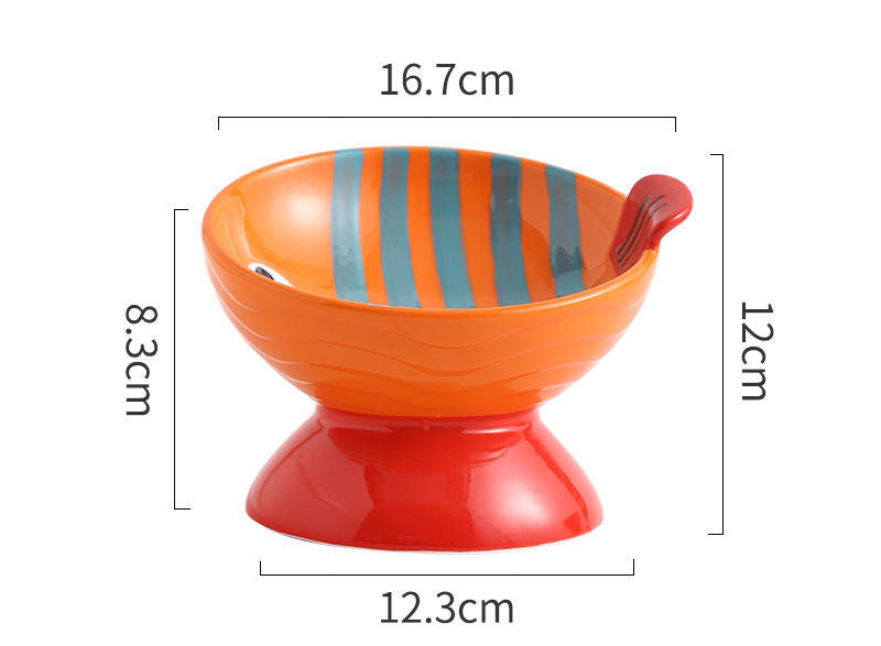 KFX-1911485 Ceramic Cat Bowl with Anti-Tip Design in Orange and Red Options