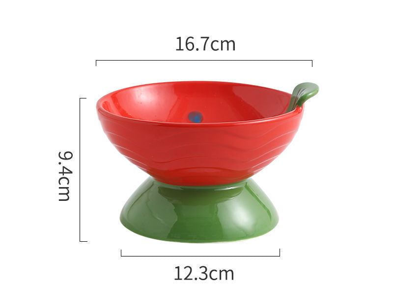 KFX-1911485 Ceramic Cat Bowl with Anti-Tip Design in Orange and Red Options