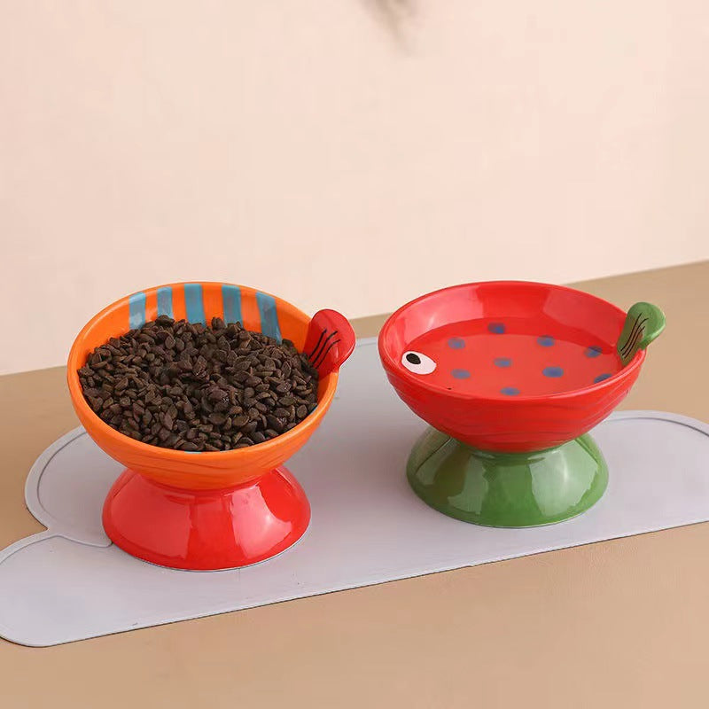 KFX-1911485 Ceramic Cat Bowl with Anti-Tip Design in Orange and Red Options
