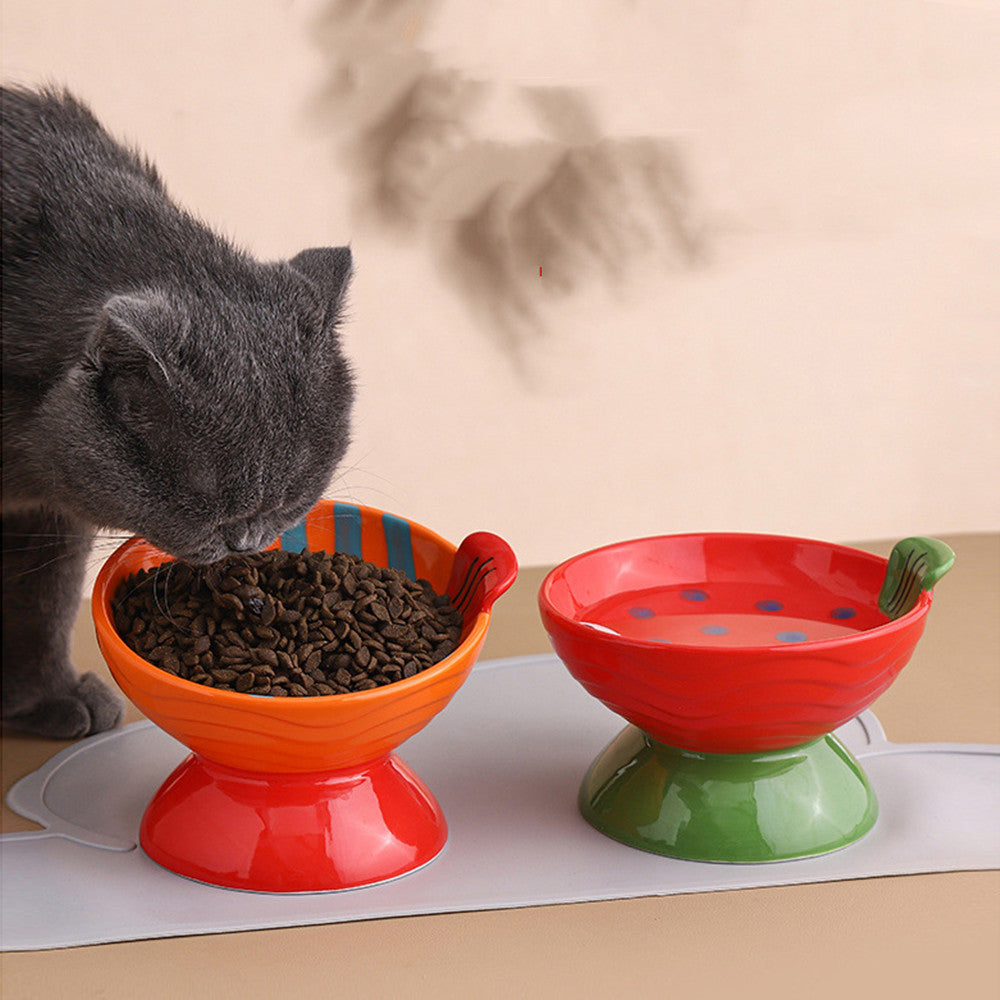 KFX-1911485 Ceramic Cat Bowl with Anti-Tip Design in Orange and Red Options