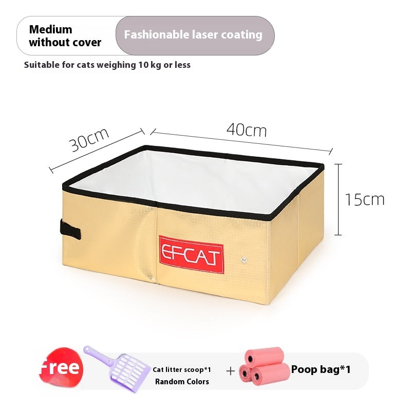 KFX-1912765 Portable Folding Litter Box with Cat Litter Shovel and Bags - Enclosed Design for Travel