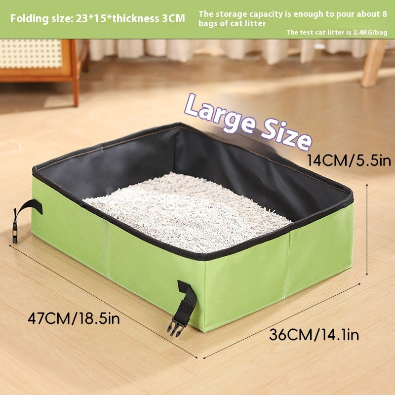 KFX-1912765 Portable Folding Litter Box with Cat Litter Shovel and Bags - Enclosed Design for Travel