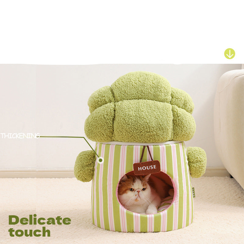 KFX-1914557 Dual-Purpose Cauliflower-Themed Enclosed Dog and Cat House